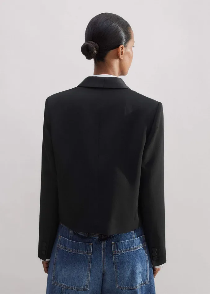 Women Forever Shawl Collar Crop Tux Jacket Black MEEM