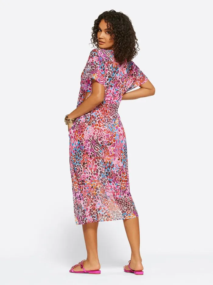 Women French Exit Long Swim Cover Up In Pink Multi Jessica Simpson Swim