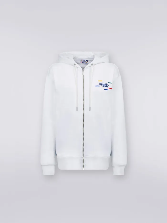 Women FullZip Hooded Sweatshirt With Knitted Bands White and Multicoloured Heritage Missoni Sport