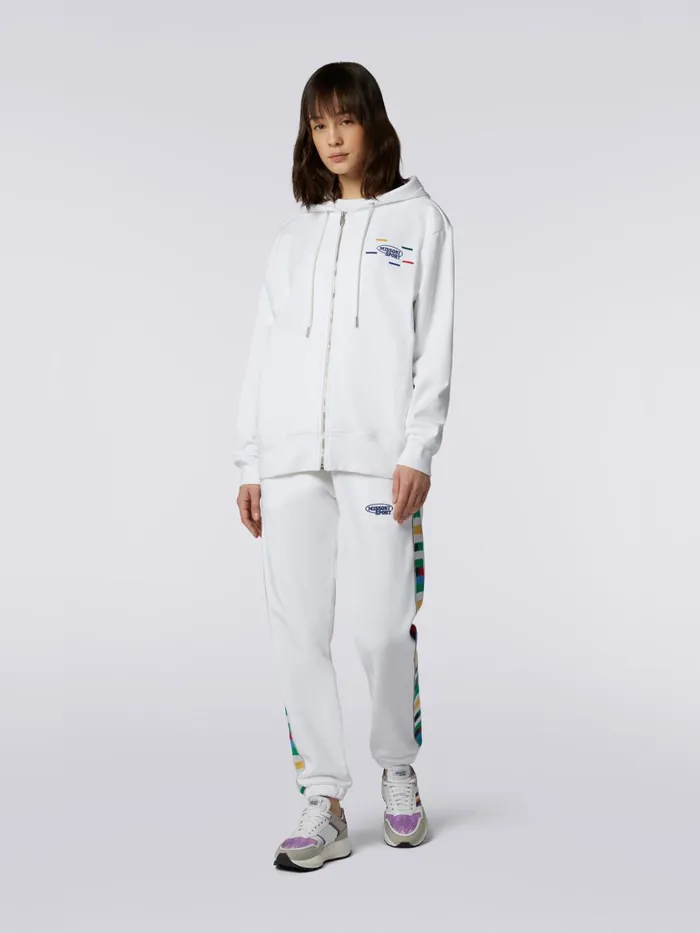 Women FullZip Hooded Sweatshirt With Knitted Bands White and Multicoloured Heritage Missoni Sport