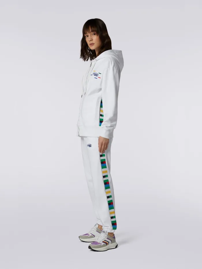 Women FullZip Hooded Sweatshirt With Knitted Bands White and Multicoloured Heritage Missoni Sport