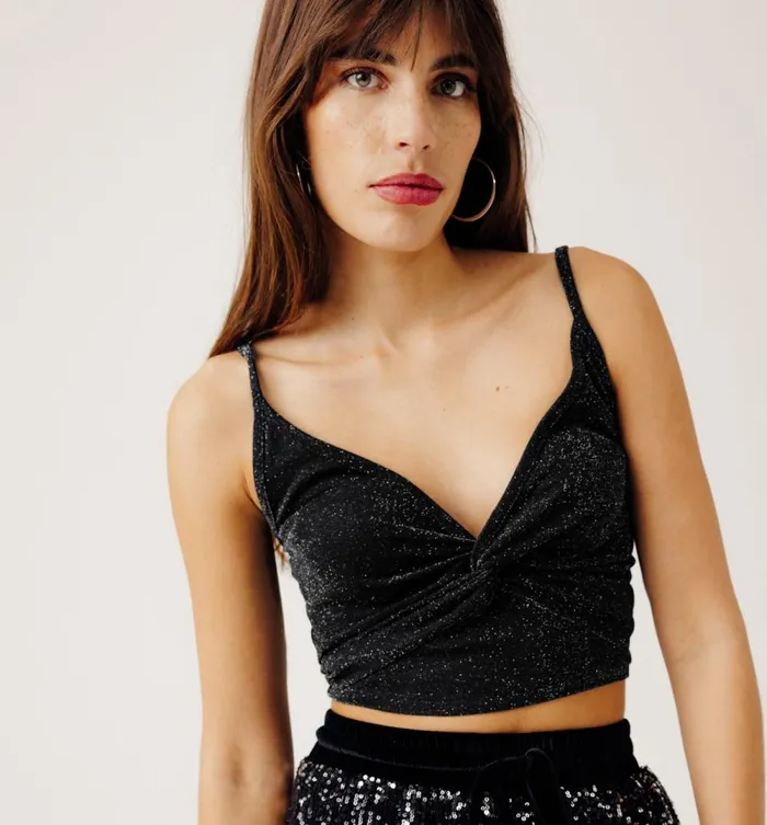 Women Glitzy Crop Top 8211 Grey Promod Tops Women Glitzy Crop Top 8211 Grey Promod Tops