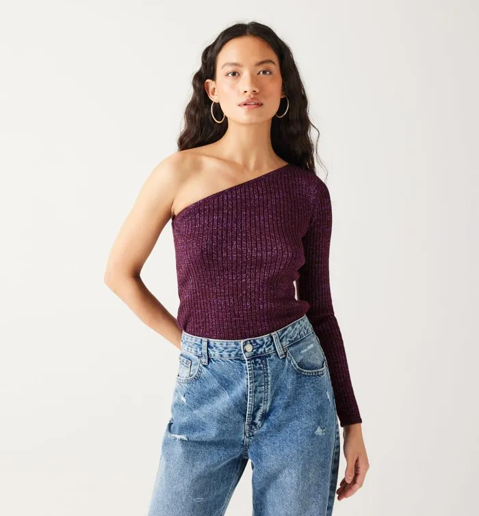 Women Glitzy OneShoulder Jumper 8211 Violet Promod Jumpers And Cardigans