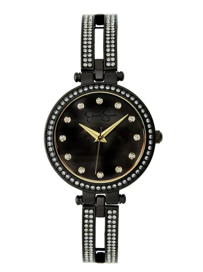 Women Gunmetal Crystal Double Arm Bangle Watch Jessica Simpson Watches