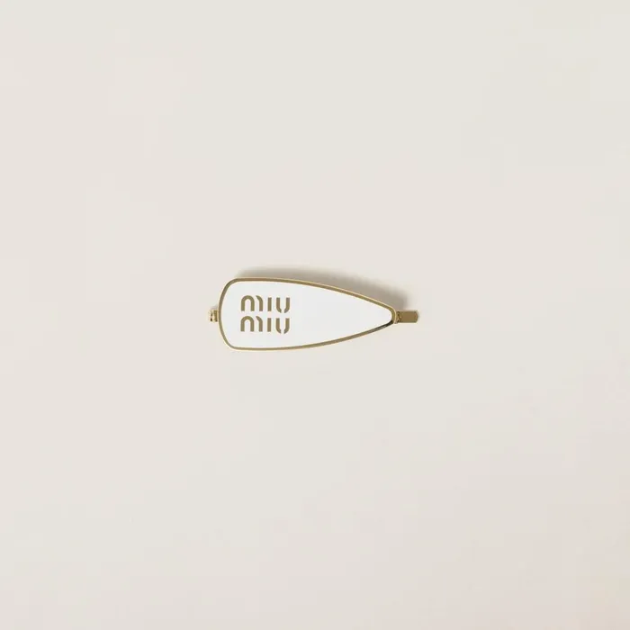 Women Headbands And Hair Accessories Miu Miu Enameled Metal Hair Clip White