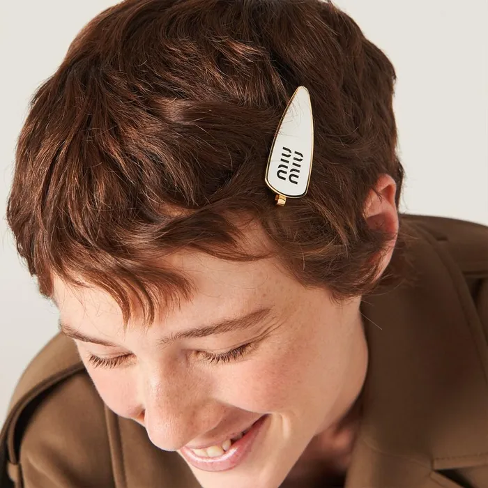 Women Headbands And Hair Accessories Miu Miu Enameled Metal Hair Clip White Women Headbands And Hair Accessories Miu Miu Enameled Metal Hair Clip White