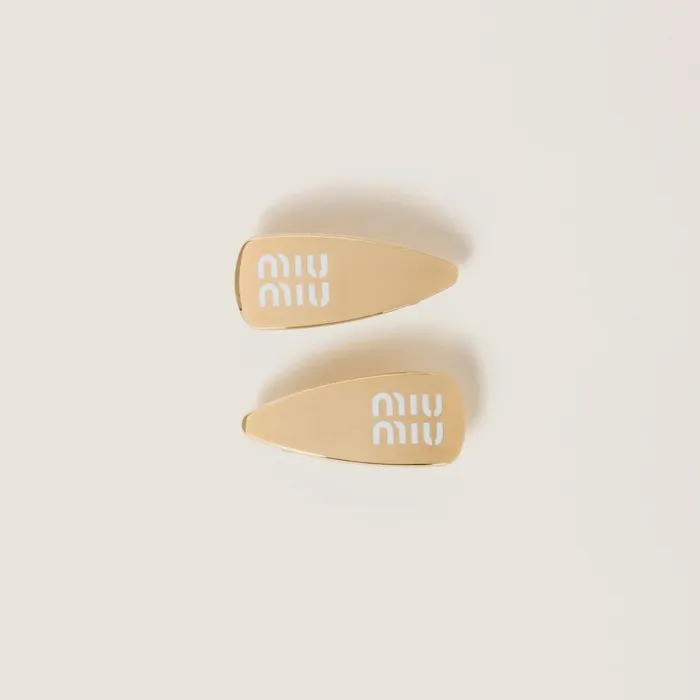 Women Headbands And Hair Accessories Miu Miu Enameled Metal Hair Clips White