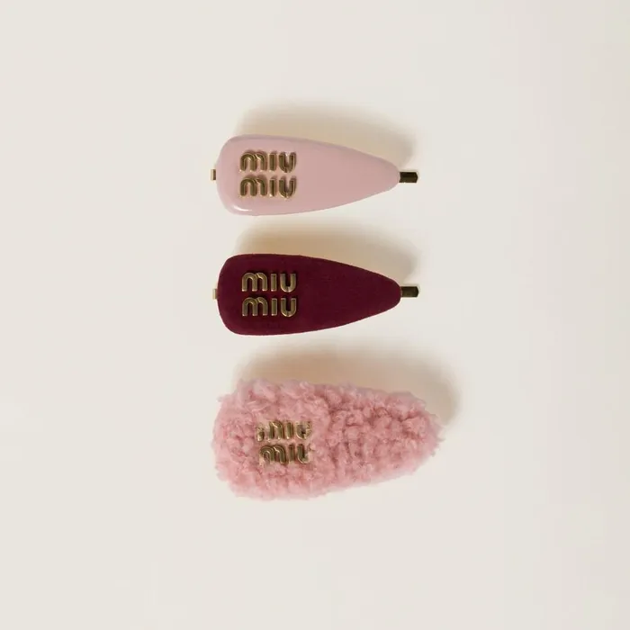 Women Headbands And Hair Accessories Miu Miu Set Of Leather Suede And Shearling Hair Clips Alabaster Pink Women Headbands And Hair Accessories Miu Miu Set Of Leather Suede And Shearling Hair Clips Alabaster Pink