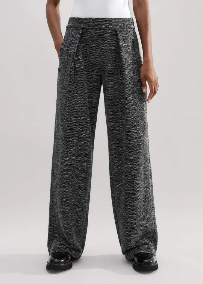 Women Herringbone Jacquard WideLeg Pant Blackwhite MEEM