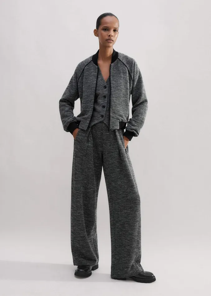 Women Herringbone Jacquard WideLeg Pant Blackwhite MEEM