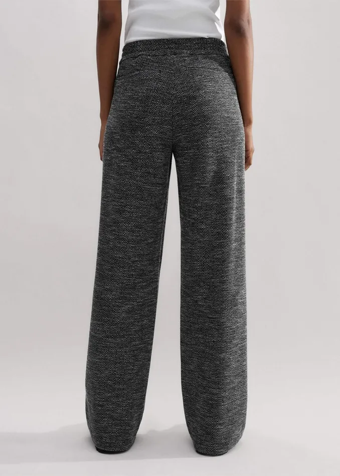 Women Herringbone Jacquard WideLeg Pant Blackwhite MEEM