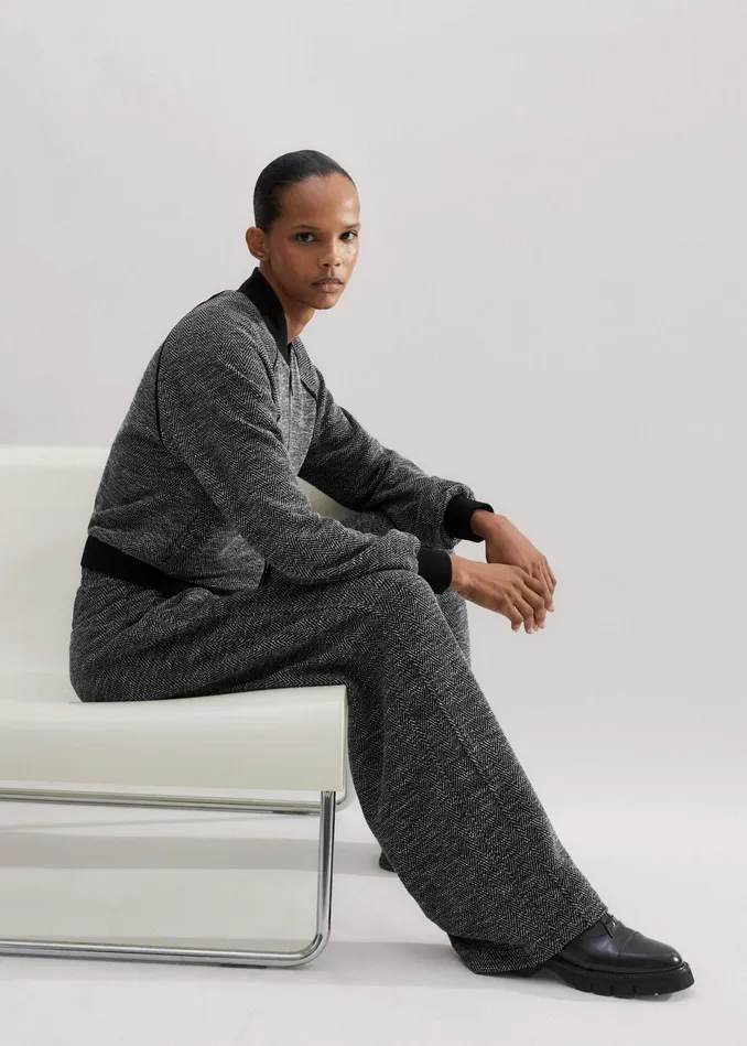 Women Herringbone Jacquard WideLeg Pant Blackwhite MEEM