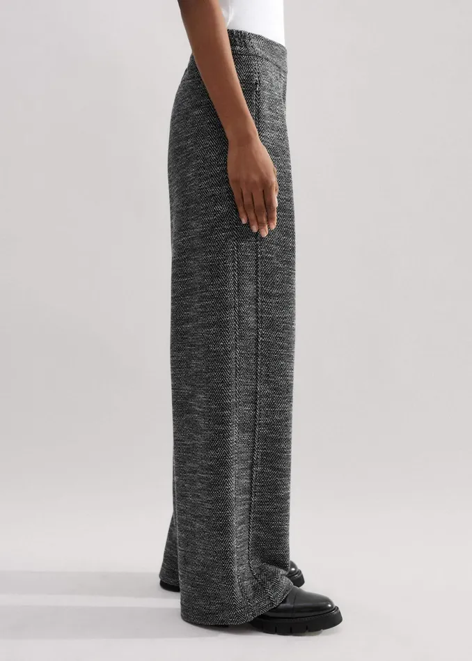 Women Herringbone Jacquard WideLeg Pant Blackwhite MEEM