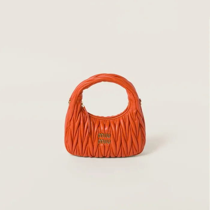 Women Hobo Bags Miu Miu Wander Matelass Nappa Leather Hobo Bag Orange