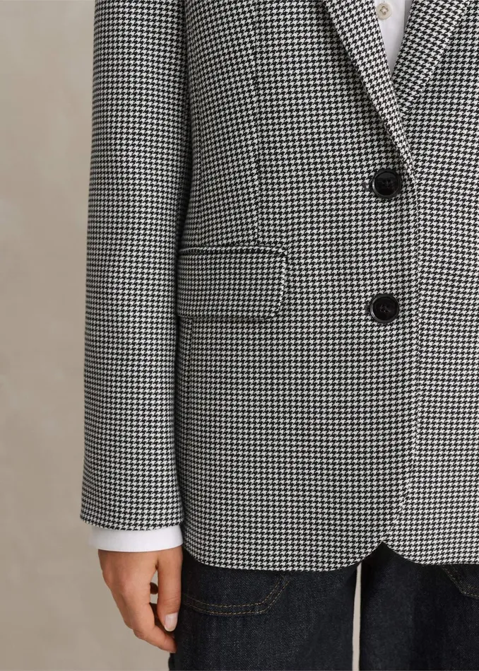 Women Houndstooth SingleBreasted Blazer Blackwhite MEEM