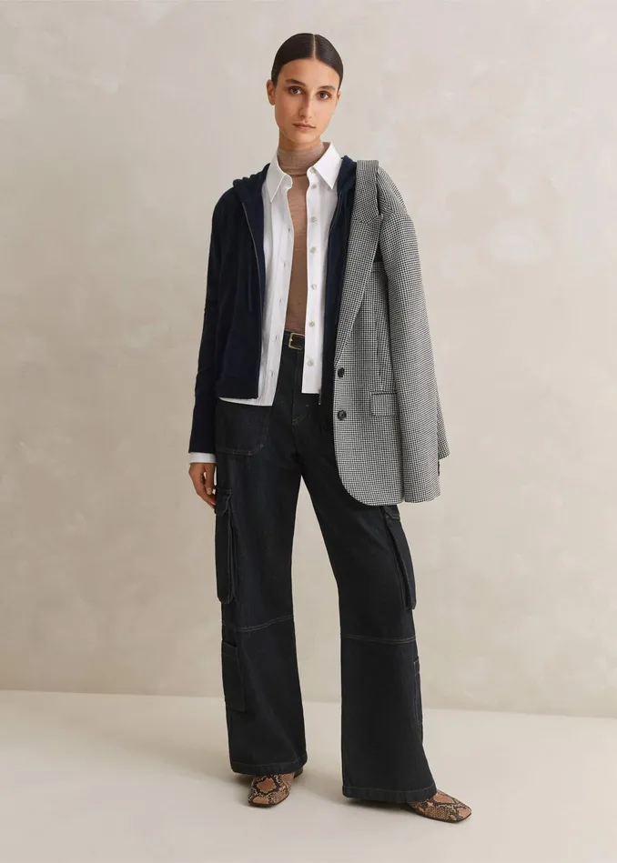 Women Houndstooth SingleBreasted Blazer Blackwhite MEEM