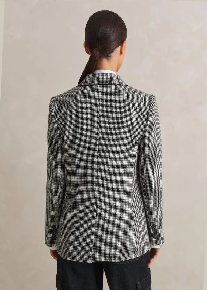 Women Houndstooth SingleBreasted Blazer Blackwhite MEEM