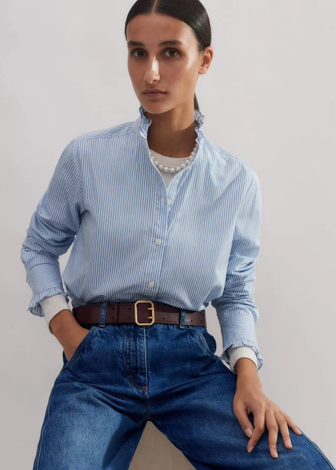 Women Impossibly Soft Feminine Stripe Shirt Bluewhite Stripe MEEM