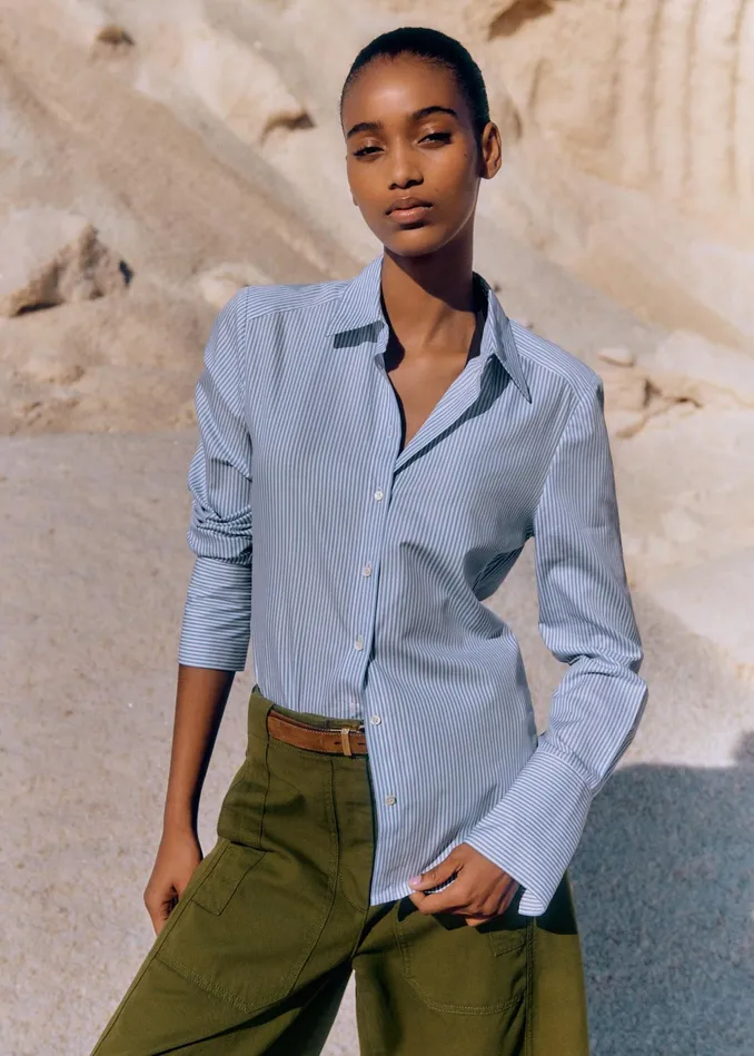 Women Impossibly Soft Forever Stripe Shirt Bluewhite MEEM