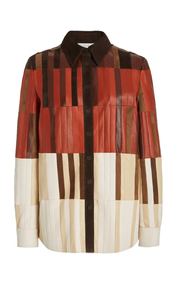 Women Jackets and Coats Gabriela Hearst Campos Patchwork Overshirt In Red Clay Nappa Leather