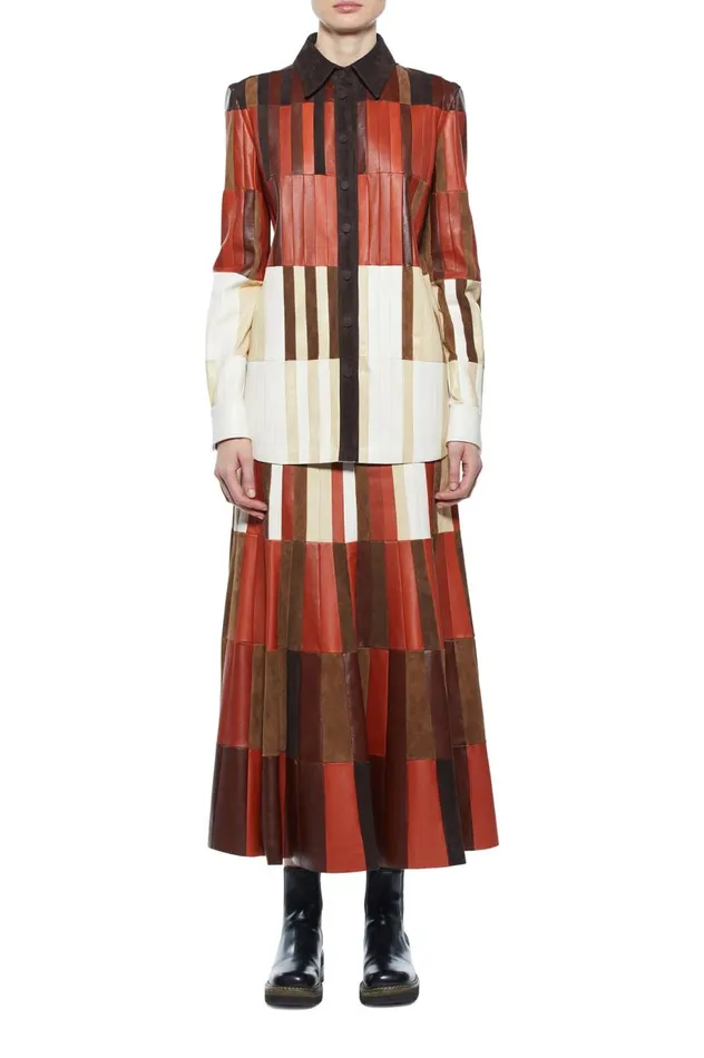 Women Jackets and Coats Gabriela Hearst Campos Patchwork Overshirt In Red Clay Nappa Leather