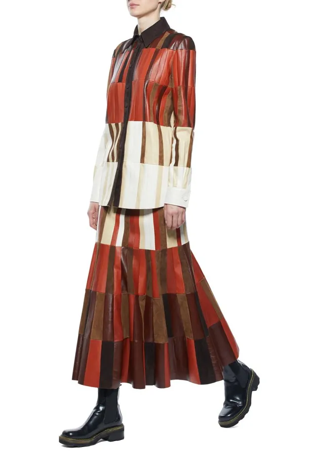 Women Jackets and Coats Gabriela Hearst Campos Patchwork Overshirt In Red Clay Nappa Leather