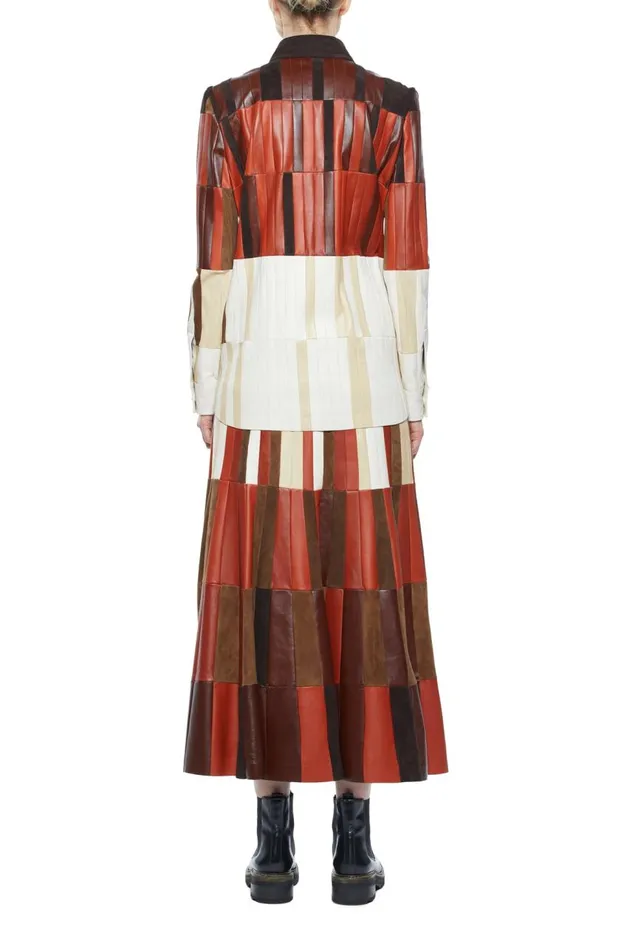 Women Jackets and Coats Gabriela Hearst Campos Patchwork Overshirt In Red Clay Nappa Leather