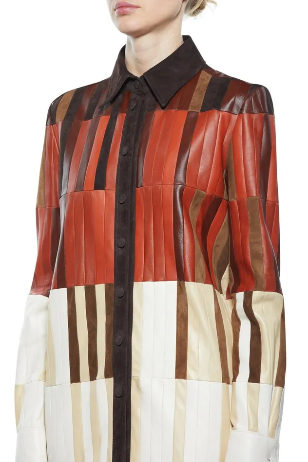 Women Jackets and Coats Gabriela Hearst Campos Patchwork Overshirt In Red Clay Nappa Leather