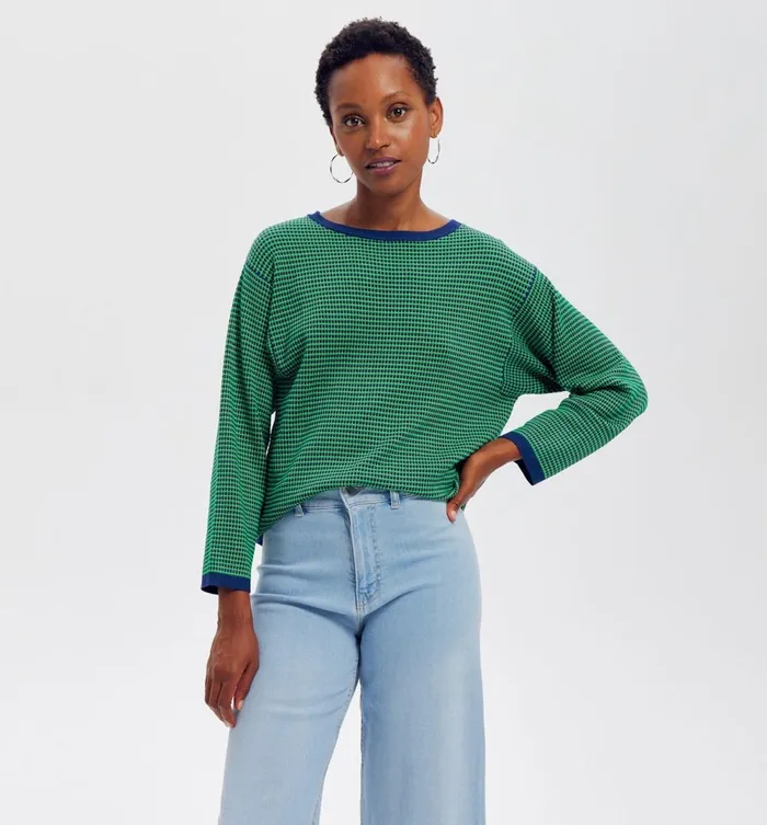 Women JacquardEffect Jumper 8211 Green Print Promod Jumpers And Cardigans