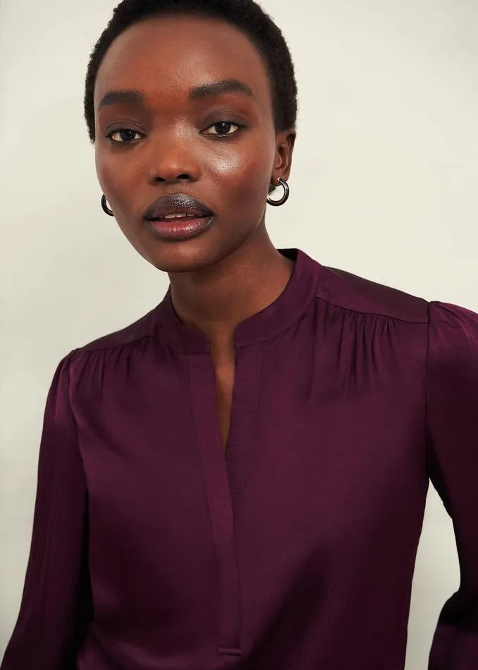 Women Jade Satin Blouse Warm Plum Hobbs Tops