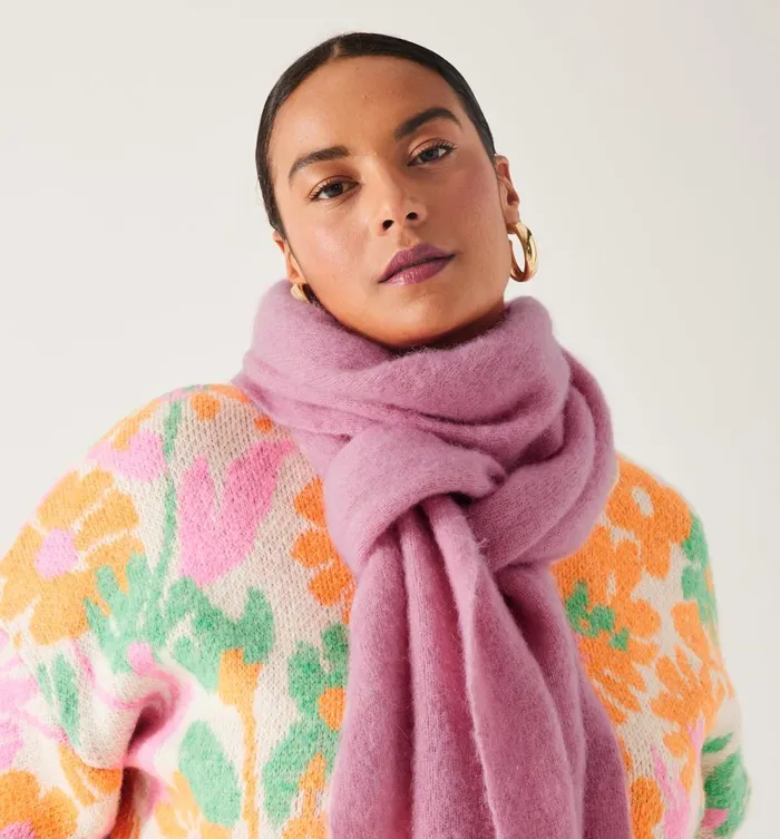 Women Knit Scarf With Alpaca 8211 Old Pink Promod Scarves