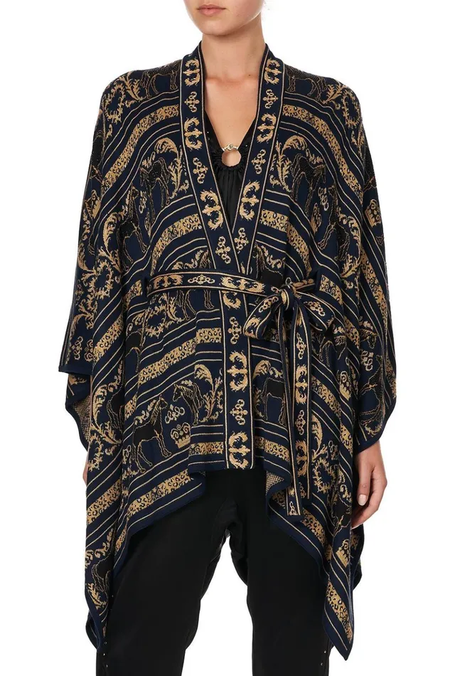 Women Knitwear Camilla Short Knit Poncho With Tie Punk Of Primrose