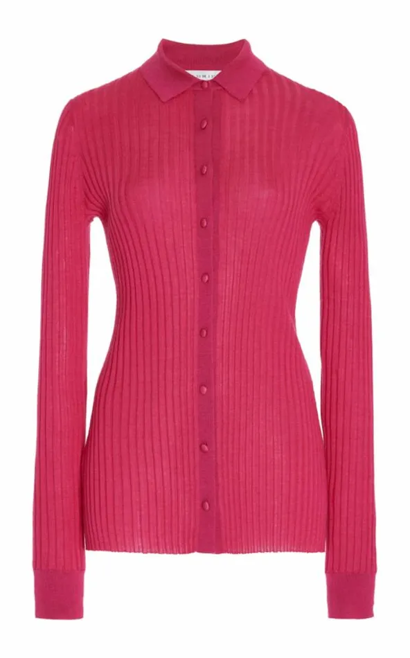 Women Knitwear Gabriela Hearst Cavalieri Knit Shirt In Fuchsia Cashmere Silk