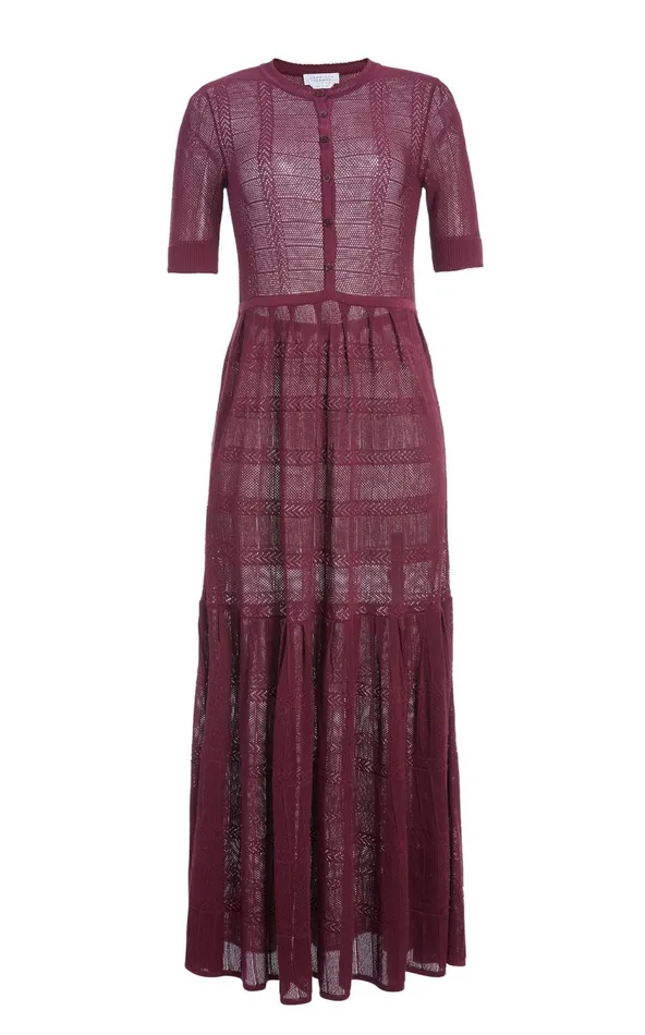 Women Knitwear Gabriela Hearst Iris Pointelle Knit Pleated Dress With Slip In Bordeaux Cotton Silk Women Knitwear Gabriela Hearst Iris Pointelle Knit Pleated Dress With Slip In Bordeaux Cotton Silk