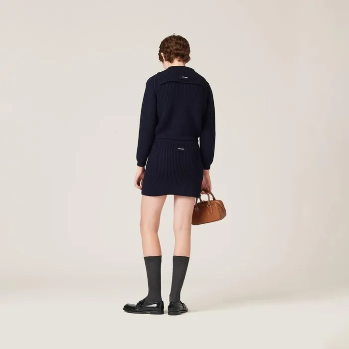 Women Knitwear Miu Miu Wool Knit Cardigan Navy Women Knitwear Miu Miu Wool Knit Cardigan Navy