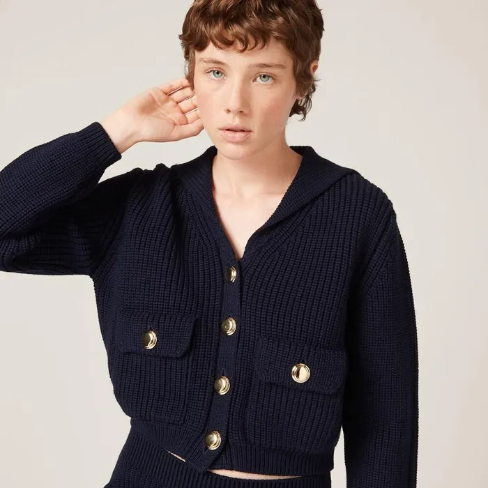 Women Knitwear Miu Miu Wool Knit Cardigan Navy Women Knitwear Miu Miu Wool Knit Cardigan Navy