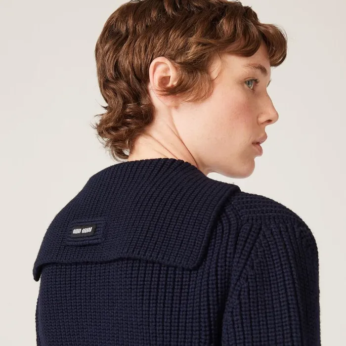 Women Knitwear Miu Miu Wool Knit Cardigan Navy Women Knitwear Miu Miu Wool Knit Cardigan Navy