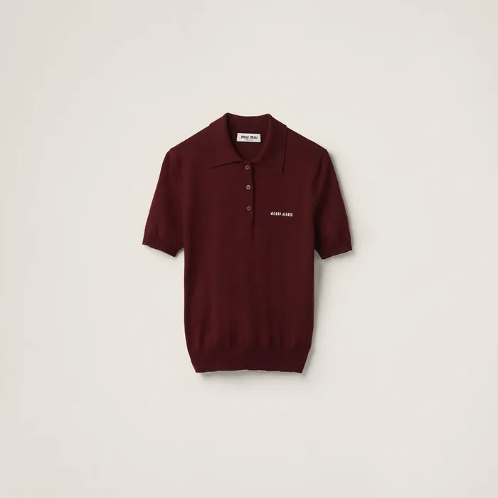 Women Knitwear Miu Miu Wool Knit Polo Shirt Amaranth Redmaize Yellow