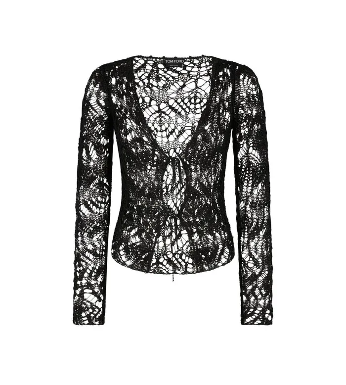 Women Knitwear Tom Ford Fine Viscose Lace Cardigan Black