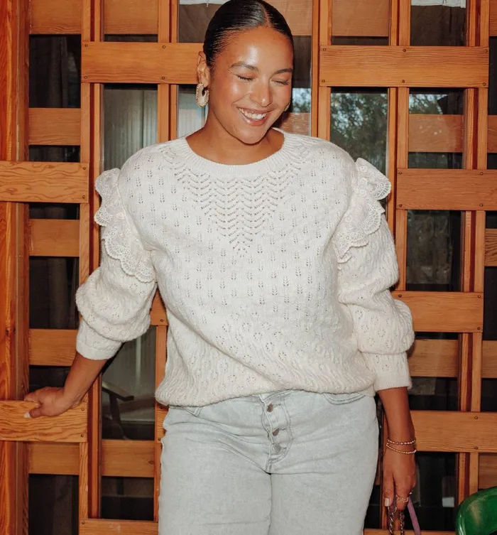 Women Lace And Cable Knit Jumper 8211 Ecru Promod Jumpers And Cardigans