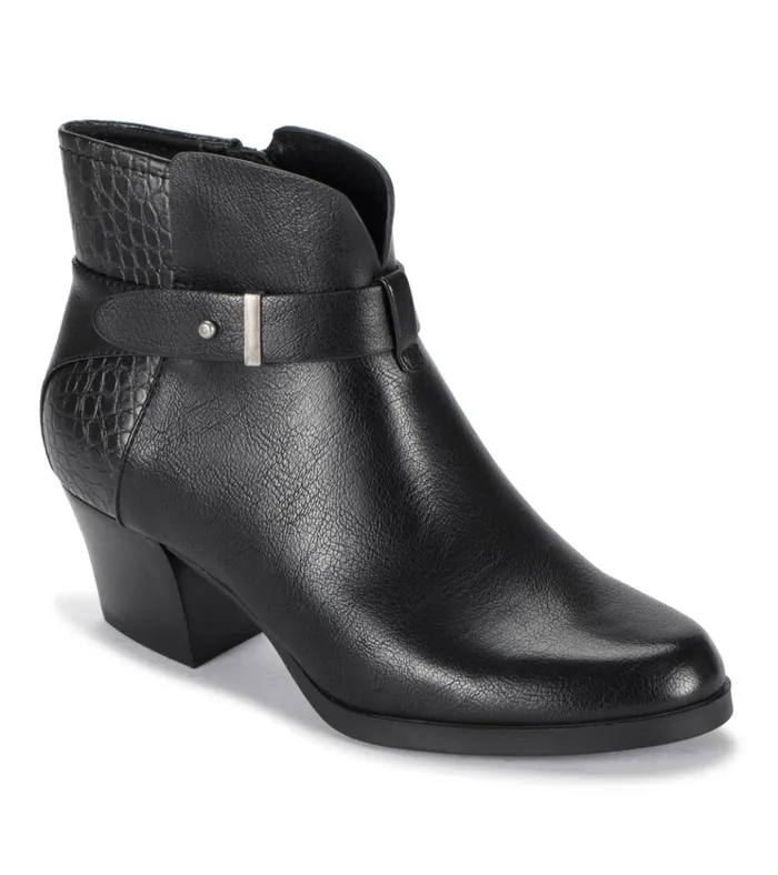 Women Lane Block Heel Bootie Black Croco Baretraps Booties