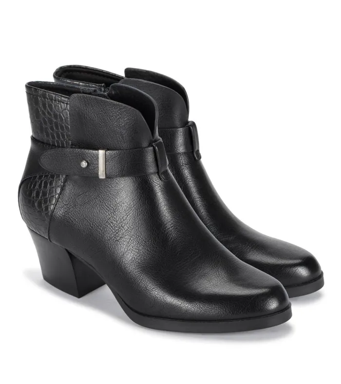 Women Lane Block Heel Bootie Black Croco Baretraps Booties