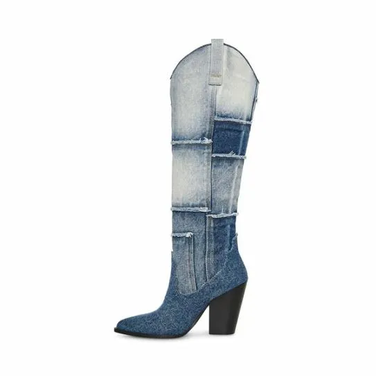 Women LASSO DENIM MULTI Denim Multi Steve Madden Boots and Booties Women LASSO DENIM MULTI Denim Multi Steve Madden Boots and Booties