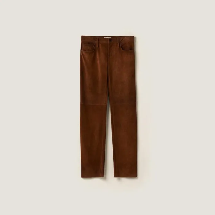 Women Leather Miu Miu Suede Pants Cinnamon