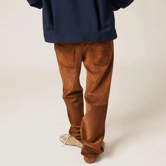 Women Leather Miu Miu Suede Pants Cinnamon Women Leather Miu Miu Suede Pants Cinnamon