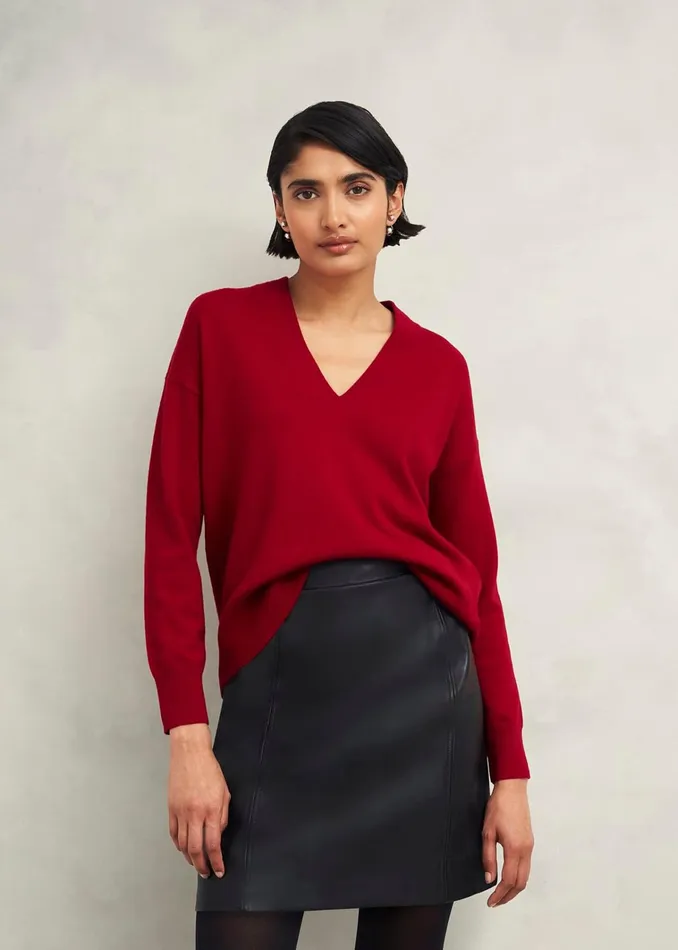 Women Lettie V Neck Jumper With Cashmere Pomegranate Red Hobbs Jumpers and Cardigans