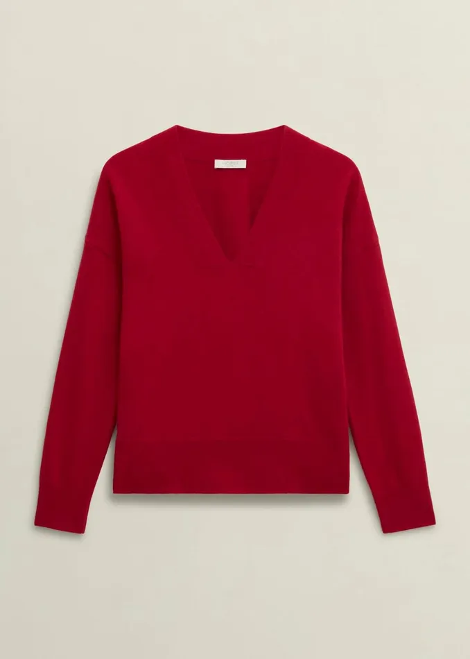 Women Lettie V Neck Jumper With Cashmere Pomegranate Red Hobbs Jumpers and Cardigans