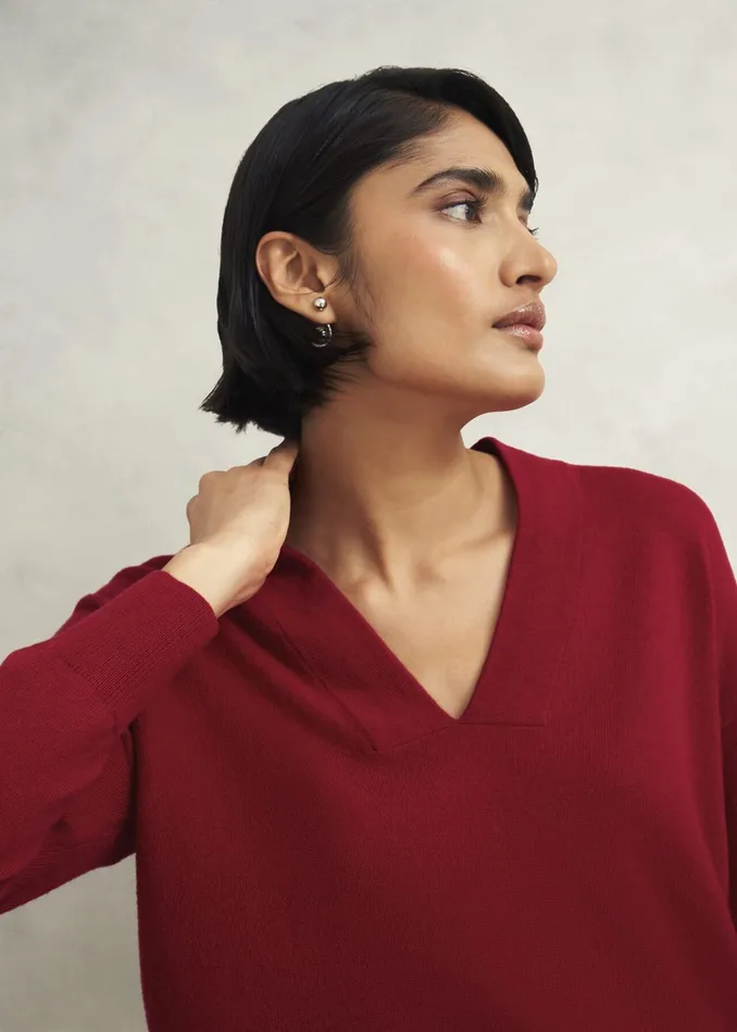Women Lettie V Neck Jumper With Cashmere Pomegranate Red Hobbs Jumpers and Cardigans