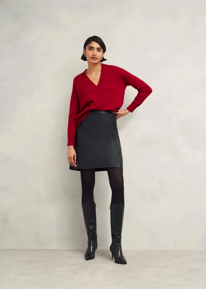 Women Lettie V Neck Jumper With Cashmere Pomegranate Red Hobbs Jumpers and Cardigans