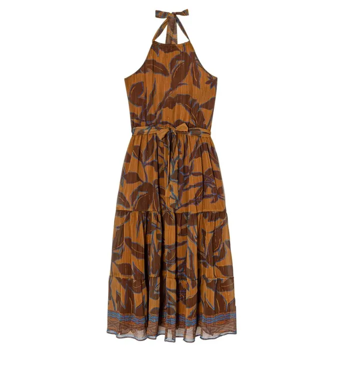 Women Long LowBack Dress 8211 Ochre Print Promod Dresses Women Long LowBack Dress 8211 Ochre Print Promod Dresses